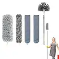 PhilaeEC Extendable Feather Duster Kit, 5PCS Duster Cleaning Kit with Extension Pole Replacement Heads, Microfiber Gap Duster for Cleaning Dust Cobweb on High Ceiling Fans/Lights/Blinds/Cars