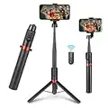 simorr 51"/130cm Trépied Selfie Stick Portable avec Bluetooth Télécommande et Support Stable pour Smartphone ST20, Réglable de 11,81" à 51,18", Trépied de Voyage Léger pour Téléphones Portables -3375B