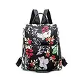 FANDARE Borsa Zaino Donna Borsa Tracolla Antifurto Borse a Mano Zaini Casual Zainetto Ragazze Cartelle Scuola Adolescente 3 in 1 Zainetti per Viaggio Lavoro Borse a Zaino Daypacks Nylon Fiori Neri