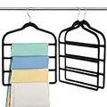 Velvet Trouser Hanger Space Saving Non-Slip Pants Hanger - Jeowoqao 3 Pack Jeans Hangers Multi Bar Velvet Clothes Hanger Closet Storage Organizer for Trousers Scarf Belts Ties Towel (Black)