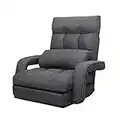 WAYTRIM Indoor Chaise Lounge Chair, Floor Chair for Adults 6-Position Indoor Lounge Chair Lazy Sofa with Armrests and Pillow Comfy Chair for Bedroom, Dorm, Living Room - Charcoal