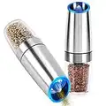 Gravity Salt and Pepper Grinder, Stainless Steel Electric Pepper Mill Automatic Salt Grinder Adjustable Coarseness Portable Spices Shaker for Kitchen Restaurant Picnic