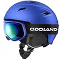 Odoland Kit de Casco Esquí con Gafas Esquí, Casco Snowboard para Adultos Jóvenes Niño, Protección UV 400 y a Prueba de Viento, Casco Deportivo para Esquí Snowboard y Patinaje, Azul, XS:50-53cm