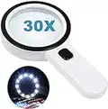 Magnifying Glass with 12 LED Lights, 30X Double Glass Lens Handheld Illuminated Magnifier Reading Magnifying Glass with for Seniors Read, Coins, Stamps, Map, Inspection, Macular Degeneration