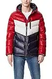 Tommy Hilfiger Herren Mittelschwere Steppjacke mit Chevron-Muster Mantel, Rot/EIS/Marineblau, M