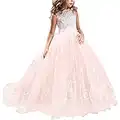 TTYAOVO Filles Sol Longueur Dentelle Princesse Mariage Robe Tulle Robe (Taille170) 14-15 Ans 406 Rose