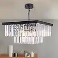 Wellmet Modern Kristall Kronleuchter 9-Licht 50cm Kristallleuchter Schwarz Kristall Pendelleuchte Esstisch Deckenleuchte Led Hängelampe Lüster Wohnzimmer Deckenlampe hängend Küche Hängeleuchte Quadra