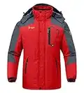 Rdruko Men's Winter Mountain Snow Waterproof Snowboard Jacket Fleece Winter Coat(Red, CA L)