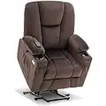 MCombo Electric Power Lift Recliner Chair with Extended Footrest for Elderly People, 3 Positions, Hand Remote Control, Lumbar Pillow, 2 Cup Holders, USB Ports, 2 Side Pockets 7507 (Fabric,Brown)