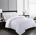 SeventhStitch Luxury Pintuck Duvet Cover with Pillow Cases 100% Microfiber White Quilt Covers Pin tuck Bedding Bed Set Double King Super King Size (White, Super King) (D-11)