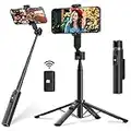 Selfie Stick Tripod Kimwood Phone Tripod with Ultra Sturdy Quadripod Design, Up to 40" Extendable Selfie Stick with Remote Bluetooth for iPhone and All Cell Phone, Compact Lightweight