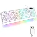 KLIM Chroma Clavier Gamer AZERTY FR - Nouveauté 2023 - Silencieux USB - Clavier Filaire Rétroéclairé LED - PC Gaming PS4 PS5 Mac - Blanc