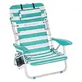 SONGMICS Beach Chair, Folding Camping Chair, Portable Outdoor Chair, Carry as a Backpack, with Adjustable Backrest, Headrest, Armrest, 2 Side Pockets, Green and White GCB62JW