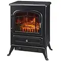 HOMCOM 16" Freestanding Electric Fireplace Heater Fire Stove with Wood Burning Flame 750/1500W Black