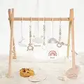 little dove Baby Play Gym Wooden Baby Gym with 6 Toys Foldable Baby Play Gym Frame Activity Gym Hanging Bar Newborn Gift Baby Girl Boy Gym Montessori Toy