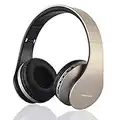 PowerLocus Bluetooth Kopfhörer Over Ear, Kabellose Kopfhörer, HiFi Stereo, Faltbare Kopfhörer mit Mikrofon, weiche Ohrpolster, Micro SD/TF, FM Radio für iPhone/Android/Tablet/Laptop (Gold)