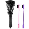 Sunnysam Ensemble de 3 pinceaux démêlants avec Brosse de Bord Double Face, démêlant pour Afro America Textured 3a à 4c Kinky Wavy pour Cheveux bouclés humides/secs/Longs épais (tête de Brosse lar