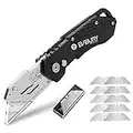 Utility Knife, BIBURY Upgraded Version Heavy Duty Box Cutter, Pocket Carpet knife with 10 Replaceable SK5 Stainless Steel Blades, Belt Clip, Easy Release Button, Quick Change and Safety Lock-Black