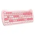 ZIYOU LANG 3060i Tastiera per Computer Carina Senza Fili, Lovely Cat Tastiera Bluetooth Sottile Retrò Silenziosa con Typewriter Round Matte Texture Keycap QWERTY per PC Laptop Mac-Colorato Rosa