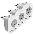[3-Pack] Italy Travel Power Adapter, VINTAR 3 Prong Grounded Plug with 2 USB and 2 American Outlets, 4 in 1 Outlet Adaptor Dual USB, AC Outlet Adaptor for USA to Italy Uruguay Chile (Type L)