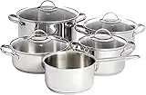 Amazon Basics 9-Piece Stainless Steel Induction Cookware Set, Pot with Lids, Saucepan and Casserole, Silver