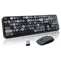 LETTON Wireless Keyboard Mouse Combo, 2.4GHz Typewriter Keyboard Wireless, Colorful Full Size Office Computer Retro Keyboard and Cute Mouse with 3 DPI for Mac PC Desktop Laptop-Black Grey