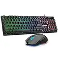 NPET S22 Wired Gaming Keyboard Mouse Combo, LED Backlit Quiet Ergonomic Mechanical Feeling Keyboard, Backlit Gaming Mouse 6400 DPI, for Desktop, Computer, PC, Black…