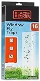 BLACK+DECKER Fly Traps for Indoors- Fruit Fly Traps & Fly Trap for Window- Sticky Fly Paper Strips for Flies, Gnats, Moths, Mosquitoes & Other Insects- Pre-Baited & Odorless, (Pack of 16)