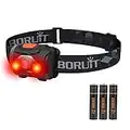 BORUiT LED Head Torch Red White Light Headlamp AAA Battery Super Bright 4 Mode Headtorch for Kids Adult Camping Running Hiking Fishing Headlight Gear