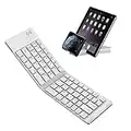 Foldable Bluetooth Keyboard IKOS Ultra Slim Pocket Portable Travel Mini Full Size Wireless with Stand Holder for iPhone Pro Max iPad Mini/Pro/Air, iOS Android Windows Laptop Smartphone/Tablet(White)