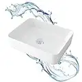 STARBATH PLUS - Lavabo sobre encimera rectangular blanco sin taladro grifo - Encimera baño - Lavabo sobre encimera cerámica - 49 x 38 x 13.5 cm