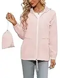 Tisfeer Ladies Rain Jackets Waterproof Lightweight Packable Trench Coat Active Travel Hiking Raincoat(Pink,XXL)