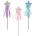 ASTER Glitter Star Wands 3Pcs 11 Inches Princess Angel Fairy Star Magic Wands Girls Fairy Magic Dress-up Star Wand Angel Fairy Costume Props Wands Sticks for Birthday Halloween Christmas Party Supplies