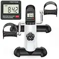 FEIERDUN Mini Exercise Bike, Under Desk Bike Pedal Exerciser Portable Foot Cycle Arm & Leg Peddler Machine with LCD Screen Displays (SC White)