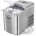 Ice Makers Countertop, KUMIO Stainless Steel Ice Machine 2.1L, 33 Lbs in 24 Hrs, 10 Bullet Ice Cubes Ready in 9 Mins, Self-Cleaning Ice Maker Machine with Scoop and Basket