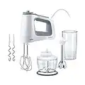 Braun Household MultiMix 5 HM 5137 Handmixer - Handrührgerät mit stufenloser Geschwindigkeitsregelung, inkl. Schneebesen, Knethaken, Pürierstab, Zerkleinerer und Mix- und Messbecher, Weiß/Grau