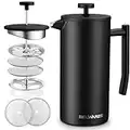 Cafetiere French Press Coffee Maker - Large Cafetiere 12 Cup - 50oz Coffee Press, French Press Stainless Steel - Insulated French Coffee Press, Metal French Press Large - 1478ml (Matte Black)