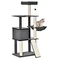 PawHut Árbol para Gatos Grande Altura 146 cm con Plataformas Cueva de Fieltro Extraíble Postes Rascadores de Sisal Hamaca Cojines Lavables Rampa y Bola de Juguete 60x40x146 cm Gris