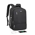 Kono Travel Laptop Backpack with USB Charging Port Water Resistant Work Business Computer Bag Schoolbag Rucksack for Women Men Casual Daypack Fits 15.6 Inch Laptop (Black)