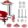 aikeec Food Meat Grinder Attachments for KitchenAid Stand Mixers, Including 4 Grinding Plates, 3 Sausage Stuffers Compatible with All KitchenAid Stand Mixers