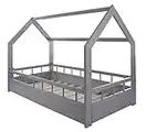 Velinda Wooden bed, Scandinavian style, modern, kids bed, home bed, 160x80+barriers (colour: grey)