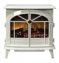 Dimplex Chevalier Optiflame Electric Stove, High Gloss Ivory Enamel Style Freestanding Fire with LED Flame Effect, Opening Doors, Artificial Log or Coal Fuel Beds, 2kW Heater and Remote Control