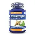 Zipvit Ginkgo Biloba and Siberian Ginseng, Standardised Ginkgo 6000mg and Ginseng 600mg with Vitamins B3 and B5. 120 Vegan Tablets for Focus,Mental Performance,Boost Energy. 4 Months Supply