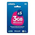 Lebara UK Pay As You Go Tarjeta SIM - 3 GB de datos, 1000 minutos y textos del Reino Unido, 100 minutos internacionales por £5