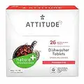 ATTITUDE Dishwasher Tablets, Natural, Phosphate-free, Vegan and Cruelty-free, Water Soluble, Sparkling Clean Dishes, 26 Count (Packaging May Vary)