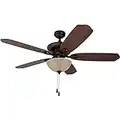 Prominence Home Spring Hollow, 52 Inch Traditional Indoor LED Ceiling Fan with Light, Pull Chain, Three Mounting Options, 5 Dual Finish Blades, Reversible Motor 50334-01 (Bronze)