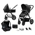 Kinderkraft Pram 3 in 1 Set MOOV, Travel System, Baby Pushchair, Buggy, Foldable, with Infant Car Seat, Accessories, Rain Cover, Footmuff, for Newborn, from Birth to 3 Years, Black