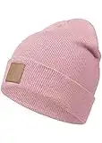 Occulto Gorro Invierno para Hombre y Mujer, Gorros Invierno con Parche de Cuero Talla única Rose