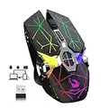 LexonElec Mouse Gaming, Mouse da Gioco Wireless, USB Ricaricabile Mouse per Gioco, 2400 DPI, 6 Pulsanti, 7 Multicolore Retroilluminato, for PC Laptop Windows 7/8/10/XP/Vista/MAC/Linux Plug & Play