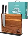 Magnetic Knife Block Holder Rack - Acacia Wood Cutlery Storage for 12 Knives Double Sided Magnets & Non-Slip Base - Knives Not Included